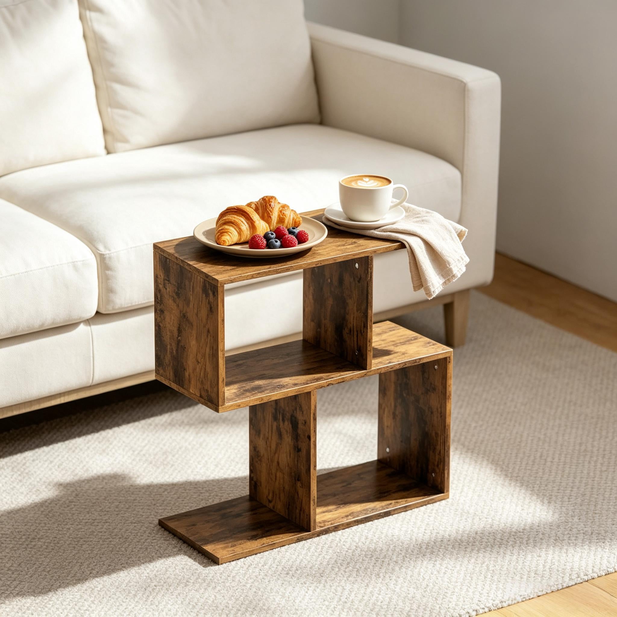 Modern S-Shaped 3-Tier Narrow Side End Table, Accent Furniture with Storage Shelves for Living Room & Small Space