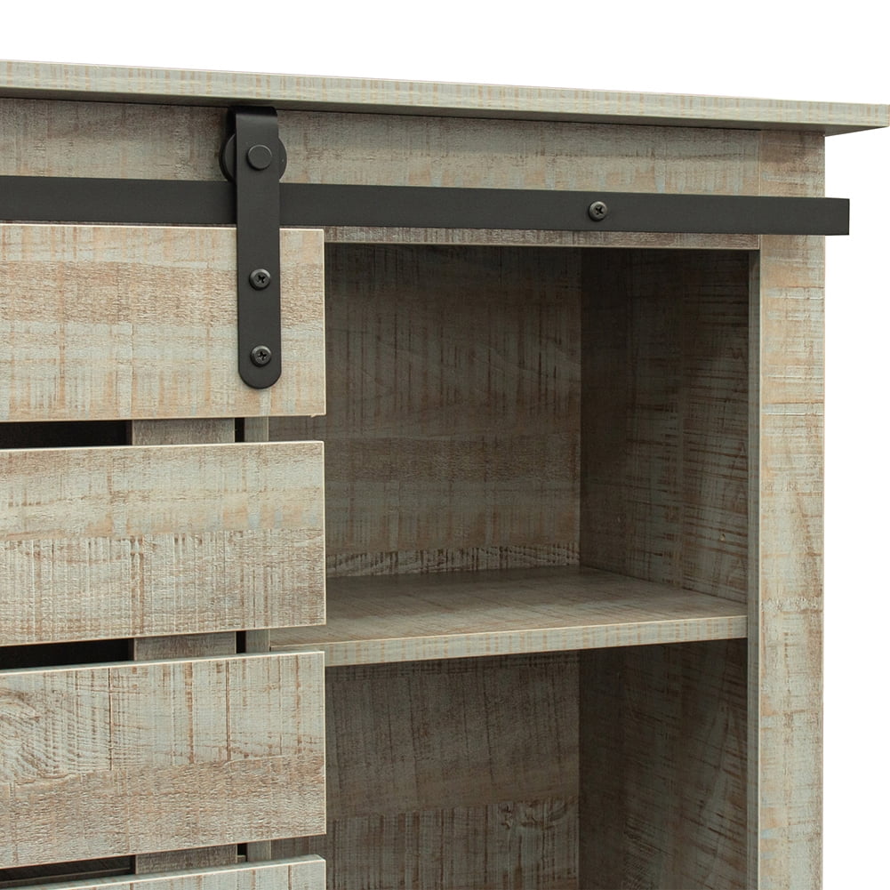 Kadyn Cabinet Buffet Sideboard, Kitchen Storage Cabinet with Sliding Barn Door and Interior Shelves, Farmhouse Storage Cabinet Sideboard for Kitchen, Gray