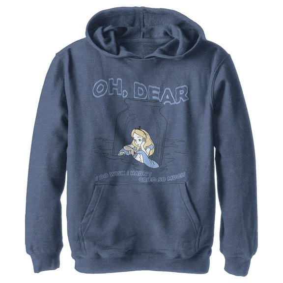 Boy's Alice in Wonderland Alice Oh, Dear Cried So Much  Pull Over Hoodie Navy Blue Heather Large