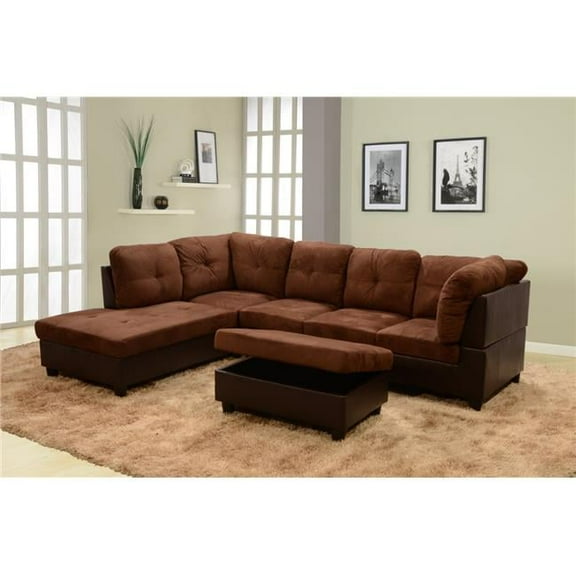 Lifestyle LS107A Left Facing Sectional Sofa Set - Microfiber & Faux Leather, Chocolate - 3 Piece