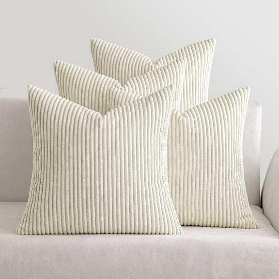 Boho Farmhouse Throw Pillow Covers 18x18 Inch Set of 4 Mordern Nordic Cushion Covers Soft Corduroy Christmas Home Decor for Couch Bed Sofa Living Room Cream White