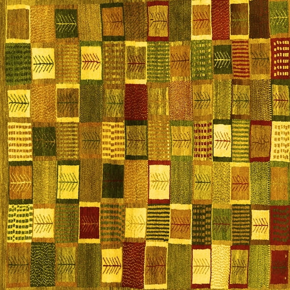 Ahgly Company Indoor Square Abstract Yellow Contemporary Area Rugs, 5' Square