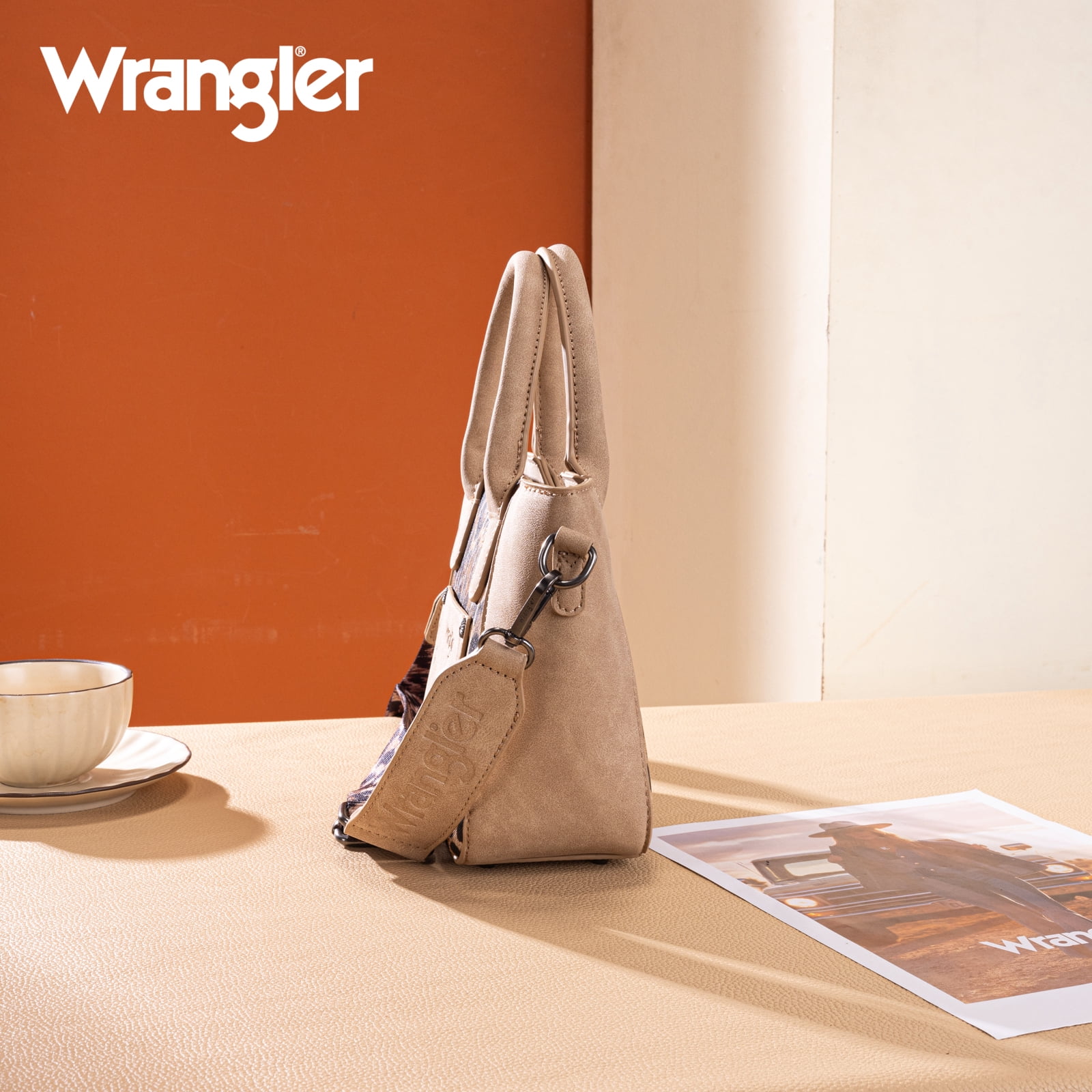Wrangler Cute Animal Print Purse for Women Mini Fun Size Tote with Crossbody Strap Stylish and Versatile Animal Print Purse, Tan