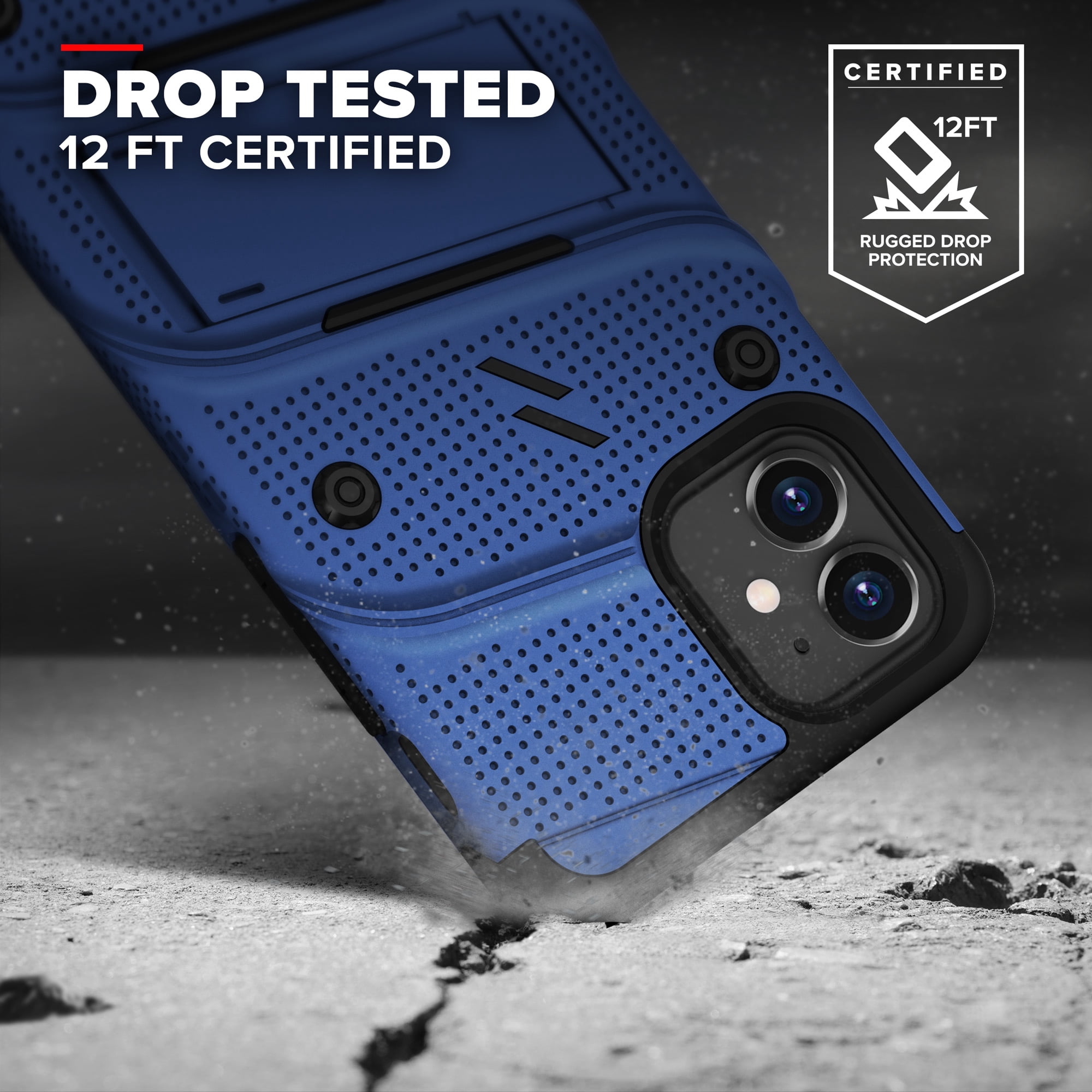 ZIZO BOLT Series for iPhone 12 Mini Case with Screen Protector Kickstand Holster Lanyard - Blue & Black