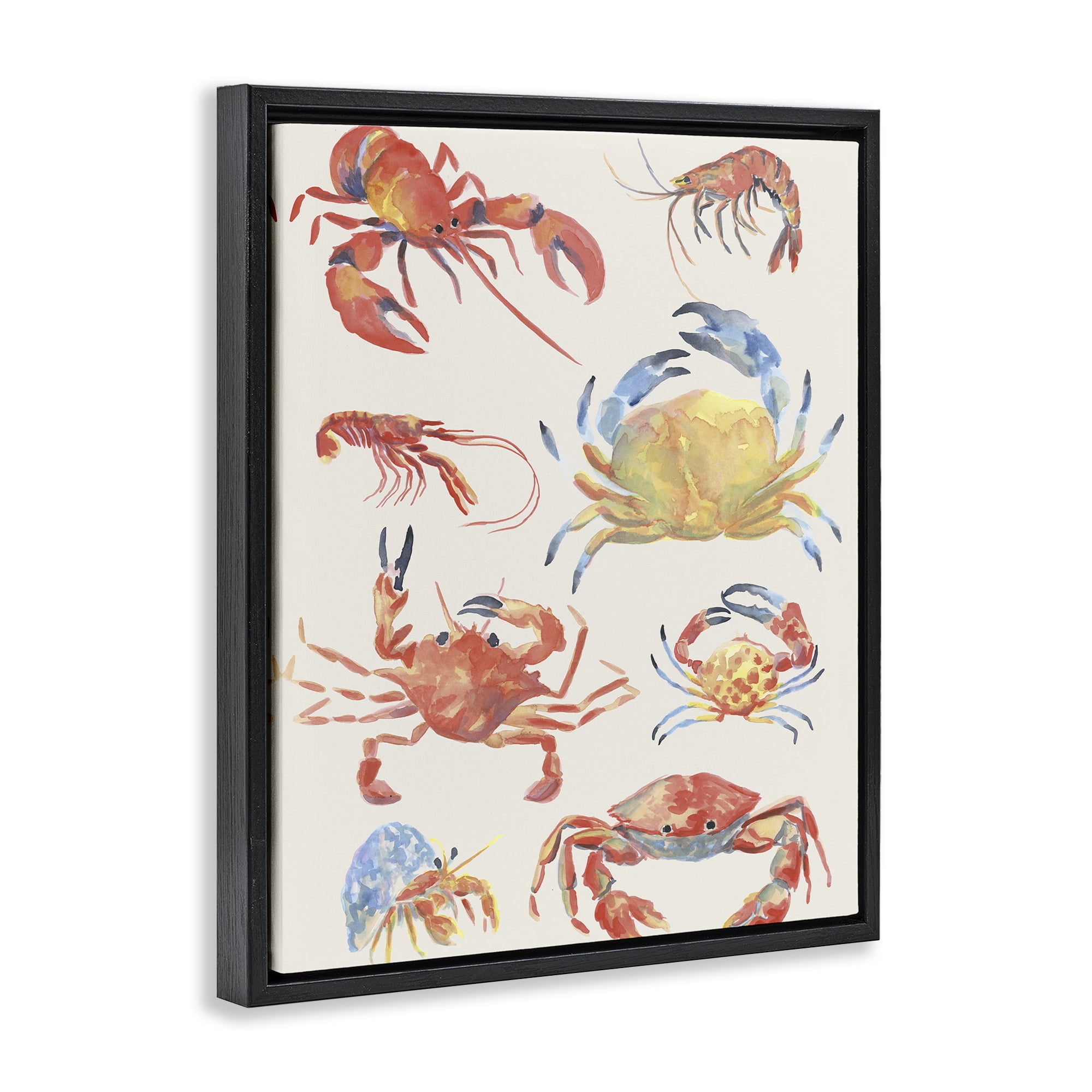 Stupell Industries Crab & Crustacean Collection Black Framed Floater Canvas Wall Art, design by June Erica Vess