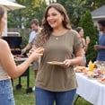 thumbnail image 2 of Agnes Orinda Women's Plus Size Tops Lace Panel Hollow Short Sleeves Summer Solid Blouses 3X Brown, 2 of 7