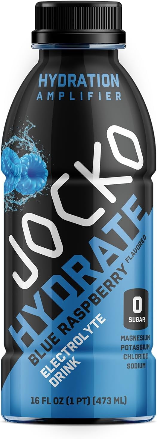 Jocko Fuel Hydrate Electrolyte Drinks - Sports Drink Hydration, Blue Raspberry 16 Oz (12 Pack)