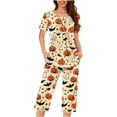 thumbnail image 2 of Juesizh Pajamas for Women Set Plus Size Halloween Print Loungewear Casual Comfy Short Sleeve Capris Pajamas, S-3XL, 2 of 7