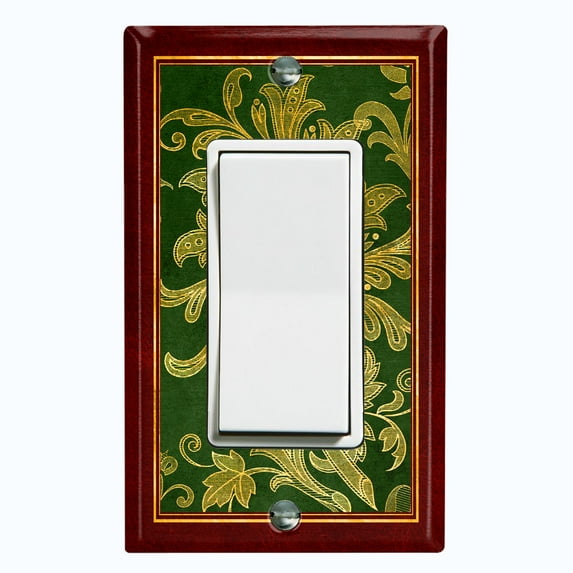 Metal Light Switch Plate Cover Elegant Green Floral Damask Maroon Frame FRA040