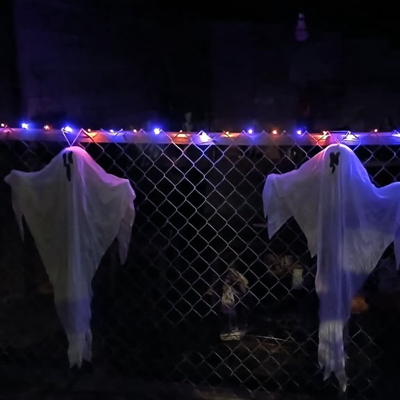Mini Cute Halloween Solar Garden String Lights - 15 ft 50 LED, Black Copper Wire, Orange & Purple Lights, Outdoor Decoration, 2 Pack