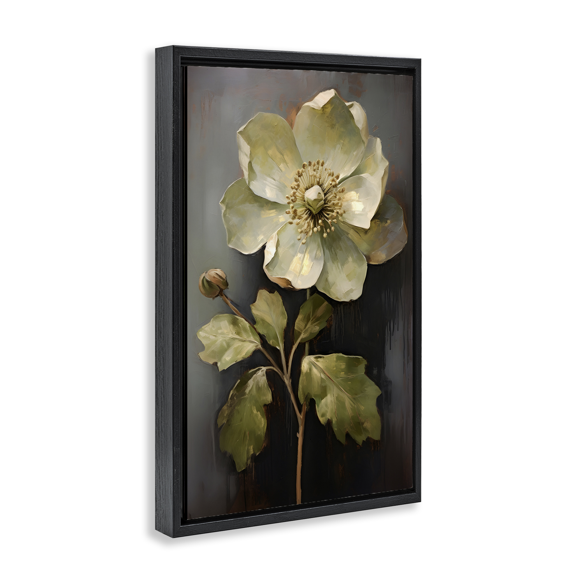 Stupell Industries White Magnolia Floret Botanical & Floral Painting Black Floater Framed Art Print Wall Art, 17 x 25