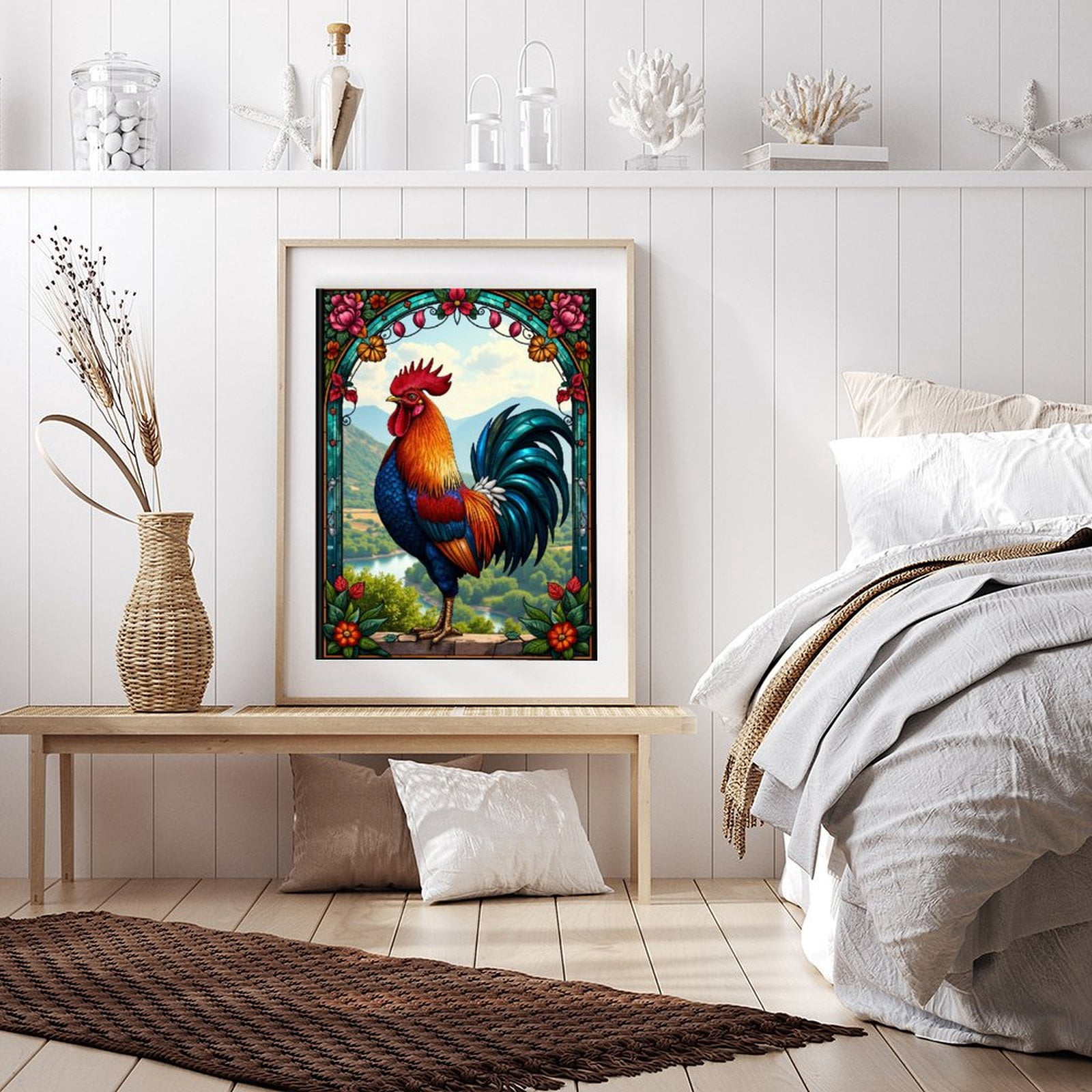 Diamond Art Kit for Adults, Colorful Rooster Stained Glass Art Diamond Painting for Adults Beginners, DIY Diamond Art Painting Kits, 5D Diamond Painting Crafts for Home Decor 12x16 Frameless