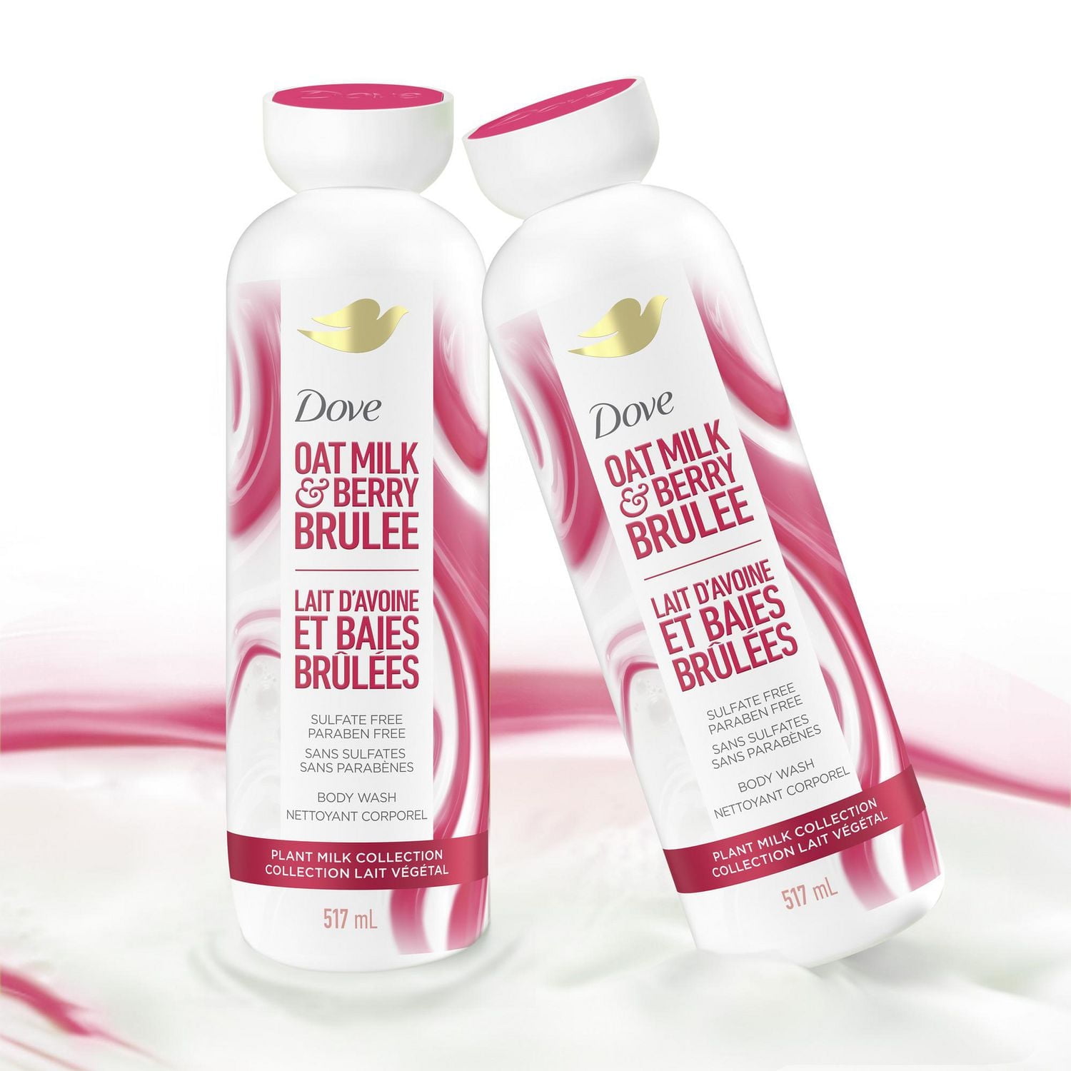 DDove Lait Végétal Gel Douche Nettoyant pour une Peau Hydratée, Lait d'Avoine & Brûlée aux Baies, sans Nettoyants au Sulfate ni Parabènes, pH équilibré