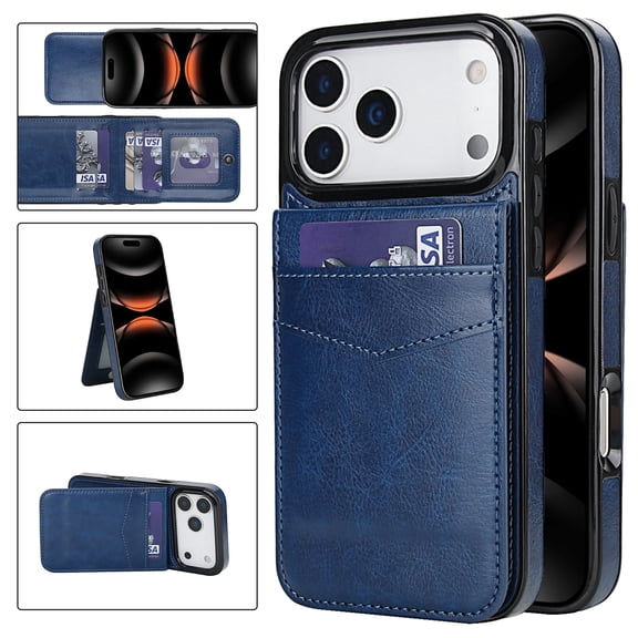 Kryonix for iPhone 17 Pro Max Case Wallet with Credit Card Holder, PU Leather Kickstand Protective Cover, Flip Premium Leather Magnetic Clasp Kickstand Heavy Duty Protective Cover Stand,Black/Pink