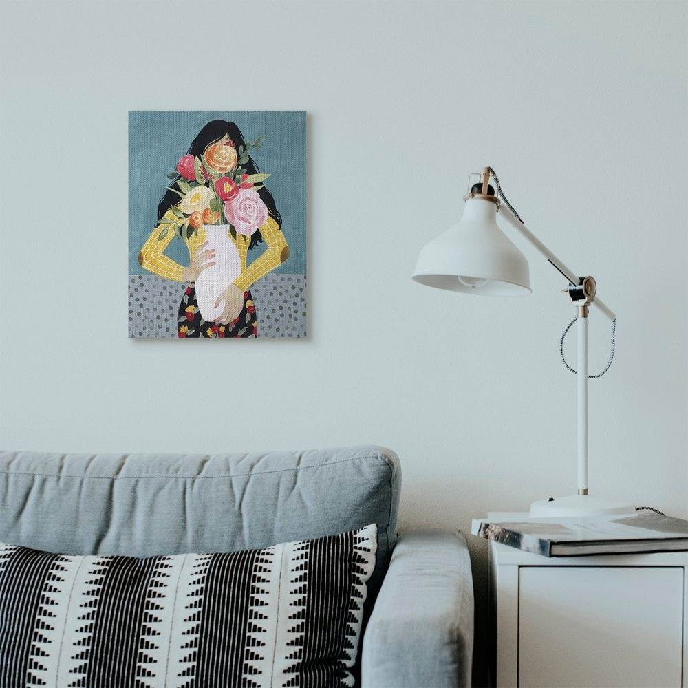 Stupell Industries Designer Flower Vase Fashion Blue Modern Painting Canvas Wall Art by Grace Popp