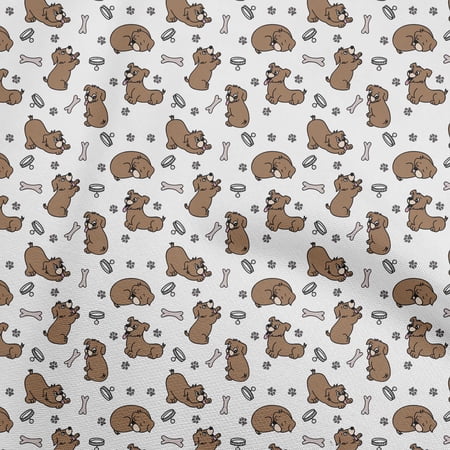 oneOone Velvet White Fabric Floral & Puppies Dress Material Fabric Print Fabric By The Yard 58 Inch Wide