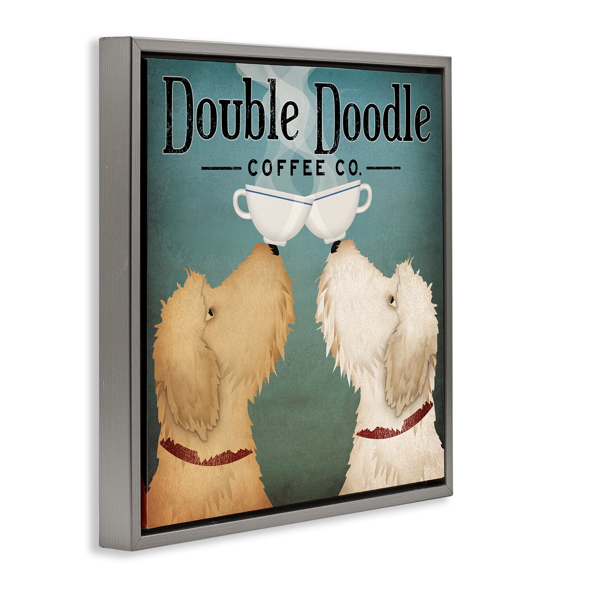 Stupell Industries Doodle Dog Vintage Coffee Sign Food & Beverage Painting Gray Floater Framed Canvas Art Print Wall Art, 25 x 25
