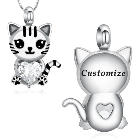 Angel Cat Pet Urn Necklace for Ashes Cat Cremation Jewelry Keepsake Memorial Gifts for Women Men