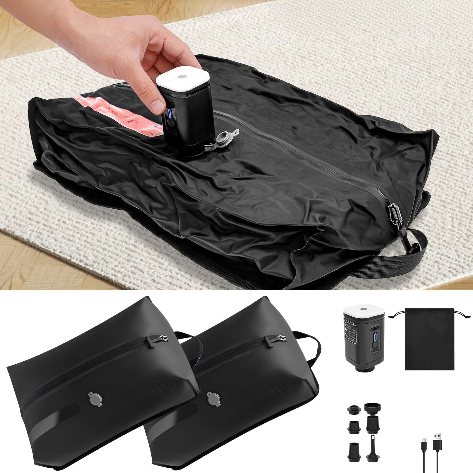 Vacuum Seal Bag for Traveling with Rechargeable Pump 17L Compression Packing Cube for Carry On Suitcase and Backpack Reusable IP67 Waterproof Vacuum Storage Bag 2 Pack