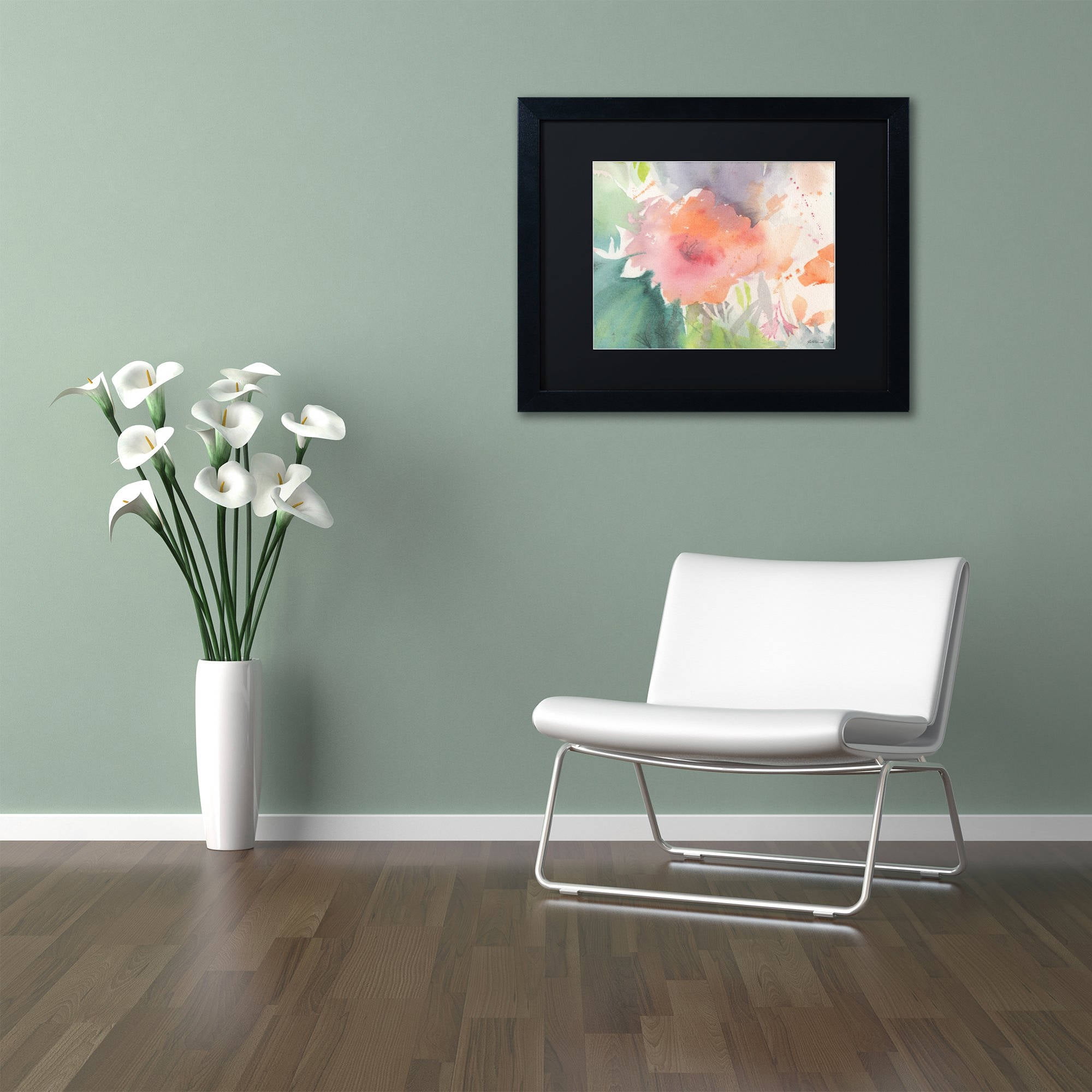 Trademark Fine Art "Coral Blossom" Canvas Art by Sheila Golden, Black Matte, Black Frame