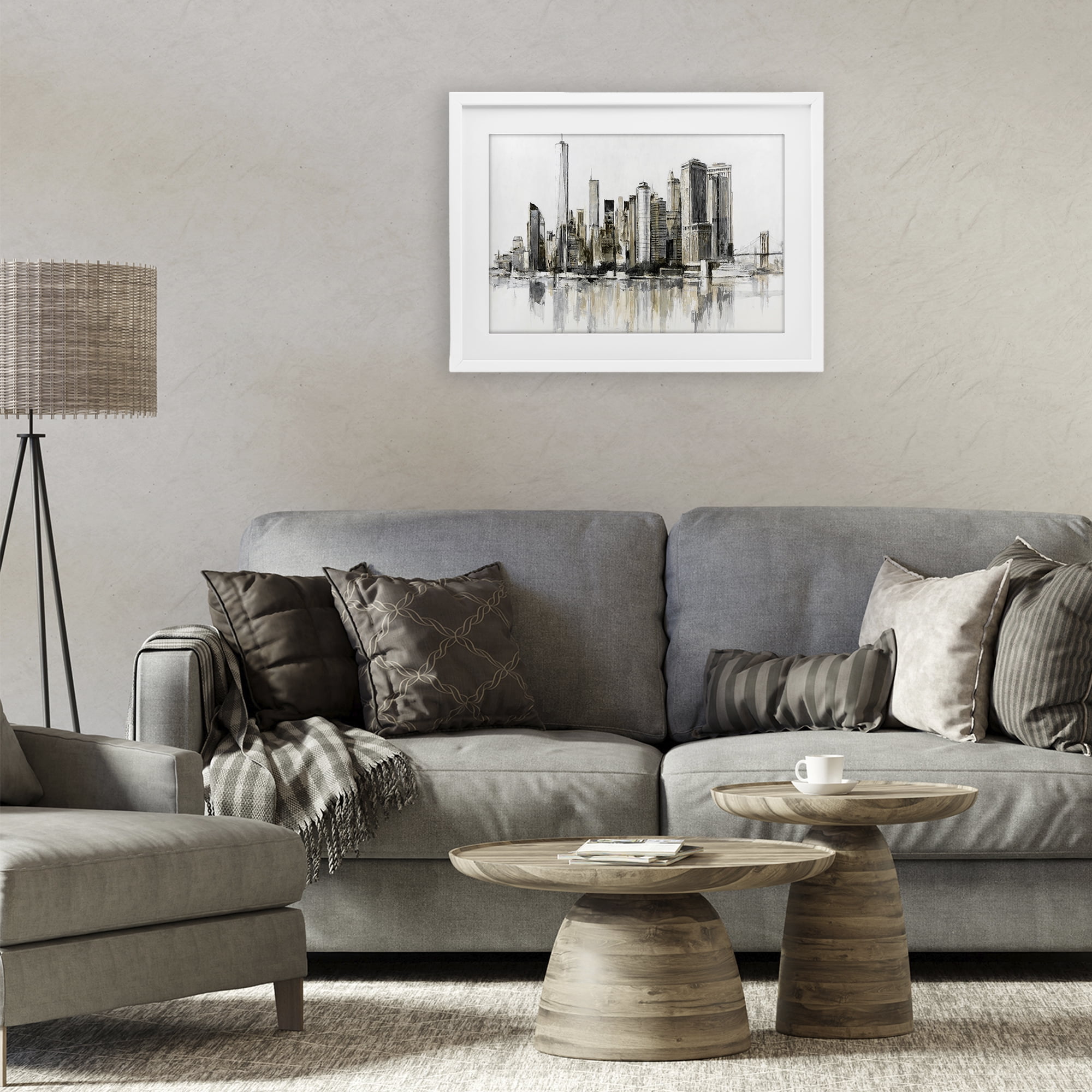 Stupell Industries Urban Skyline Reflection White Framed Print Under Glass, design by Lorenzo Collective