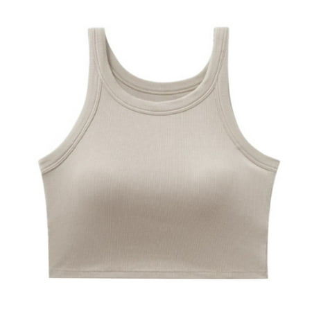 Defitshape Women s Crop Tank Tops Soft Top Padded Bra Racerback Workout Sleeveless Basic Slimming Casual Summer Apricot Large