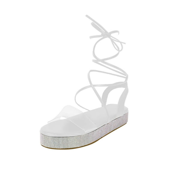 Women's New Lace-up Sandals Women's Rhinestone Flat Beach Shoes