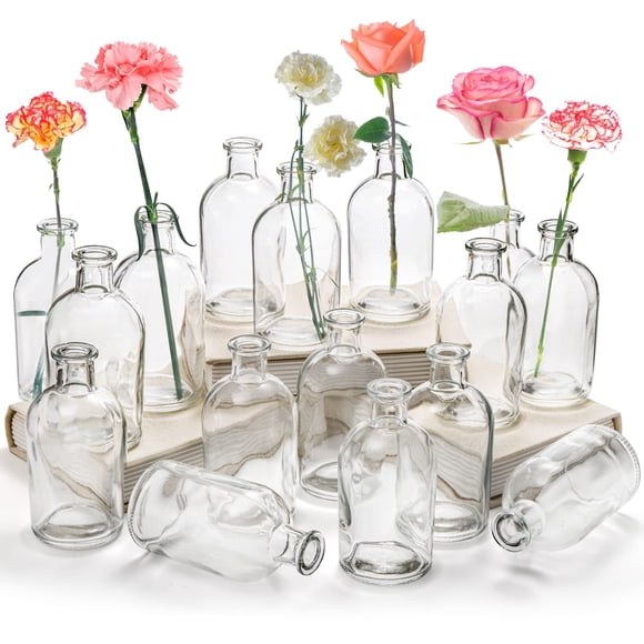 Jarrones Glass Bud Youeon de vidrio transparente, 16 unidades, 150 ml