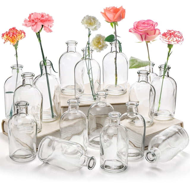 Jarrones Glass Bud Youeon de vidrio transparente, 16 unidades, 150 ml