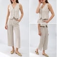thumbnail image 6 of Amazhiyu Women's Linen Crop Pants Wide Leg Straight Pleated Front Ankle Trouser, 6 of 7