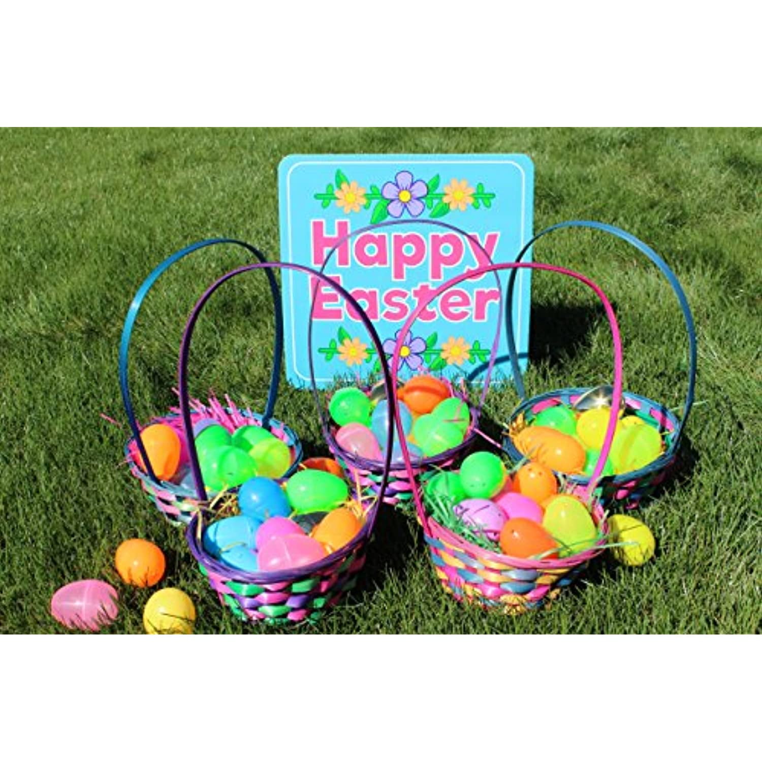 Block Colour Designs Set Of 5 Easter Egg Hunt Wicker Baskets 