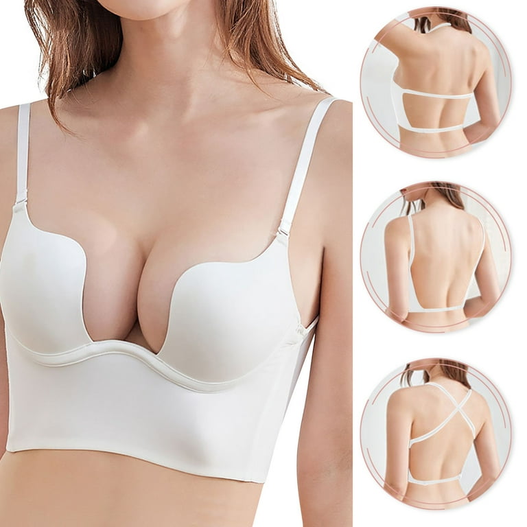 Push Up Bras For Women Deep U-Shaped Backless Bra For Dress Padded Max  Cleavage