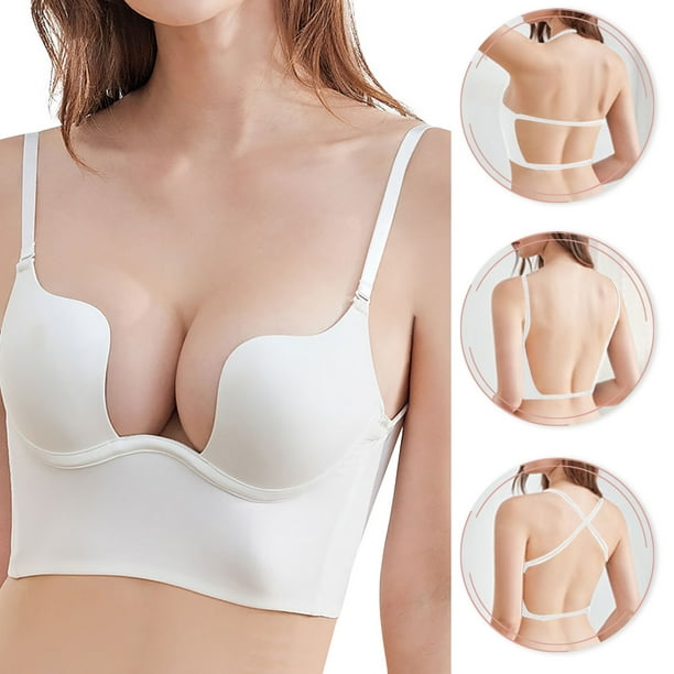 WILLBEST Paquete De Brasier Para Mujer Sujetador De Espalda Baja Para Mujer, Con Aros, En Forma De U, Sin Espalda, Convertible, Con Tirantes Finos, Sin Costuras, Para Dormir, 2712