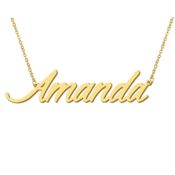 HUAN XUN 18k Gold Plated Amanda Name Necklace Stainless Steel Nameplate Necklaces for Womens Mens Mother Day Christmas Jewelry Gift