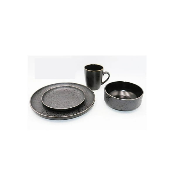 Vajilla 16pz Ceramica Elegante Royal Haus Resistente ROYAL HAUS Vajilla Negra Con Textura16pz Walmart en linea