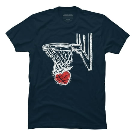 

Basketball Valentines Day Love Cute Heart Basket Hoops Romance Mens Navy Blue Graphic Tee - Design By Humans S
