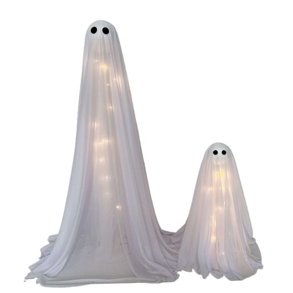 Light-Up Standing Fabric Ghost Decorations, White, 2 Pieces, Halloween by Way To Celebrate