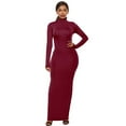 thumbnail image 1 of Plus Size Party Solid Color Women Long Sleeve Turtleneck Bodycon Maxi Dress, 1 of 7