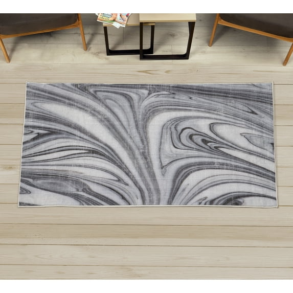 Abstract Decorative Rug, Mix of White and Black Hallucinatory and Surreal Liquid Marble Graphic Design Style Art, Quality Carpet for Bedroom Dorm and Living Room, 6 Sizes, Grey, by Ambesonne