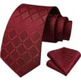 thumbnail image 5 of HISDERN Ties for Mens Silk Extra Long Tie and Pocket Square Red Plaid 63 inches Men's Neckties Sets, 5 of 6