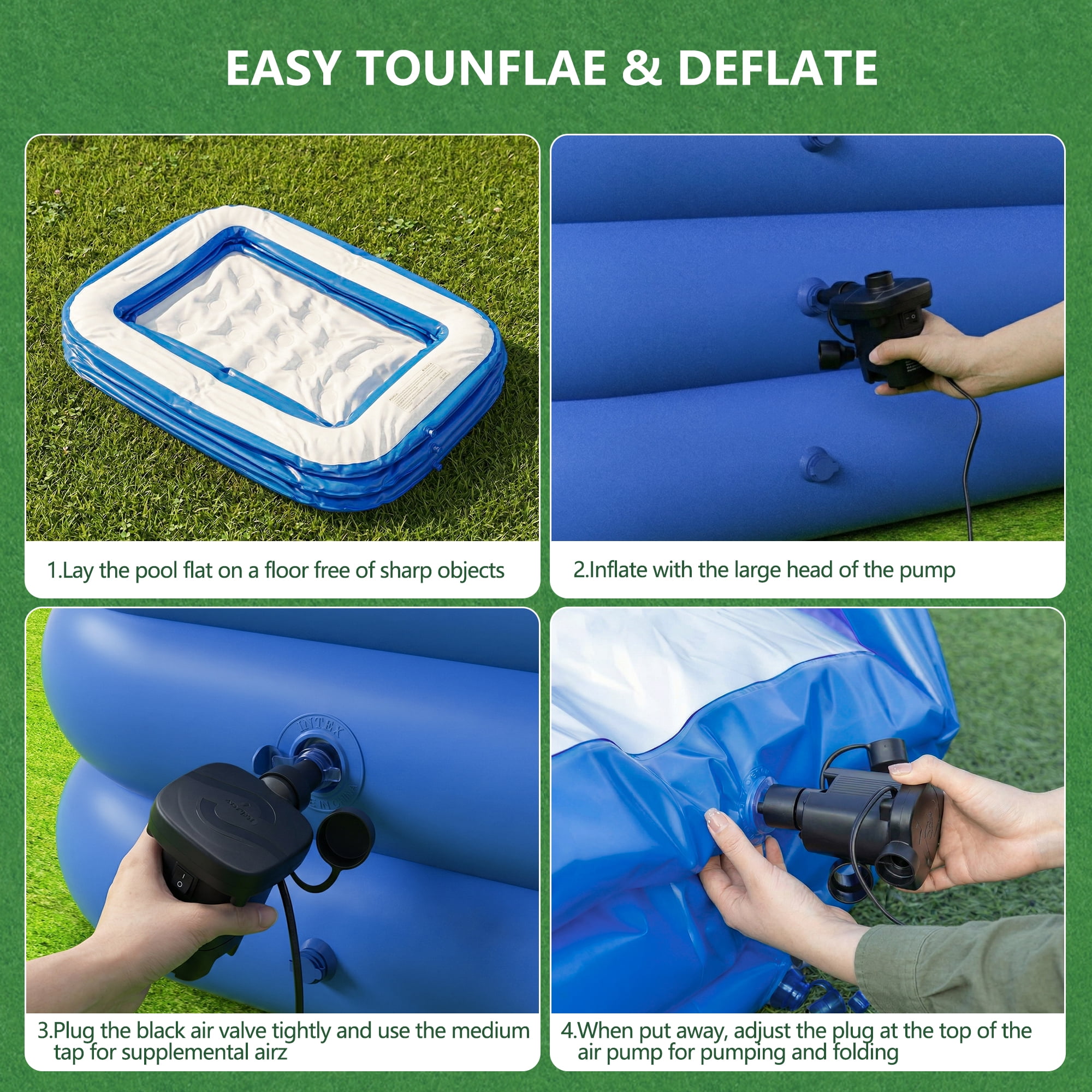 GVDV Inflatable Pool, Durable Thickened Blow up Kiddie Pool for Kids, Toddlers and Adults, BPA-Free Family Swimming Pool, 6.9 x 5 x 1.8 ft, Blue