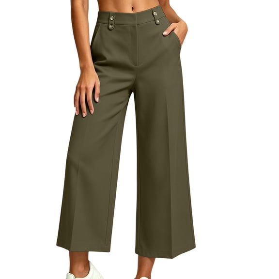 cocolona Womens High Waist Casual Golf Pants Elastic Waist Straight Wide Leg Travel Work Pants with Pockets