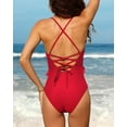 thumbnail image 5 of Women Ruffle V Neck Plunge One Piece Swimsuits Tummy Control Slimming Bathing Suits, 5 of 5