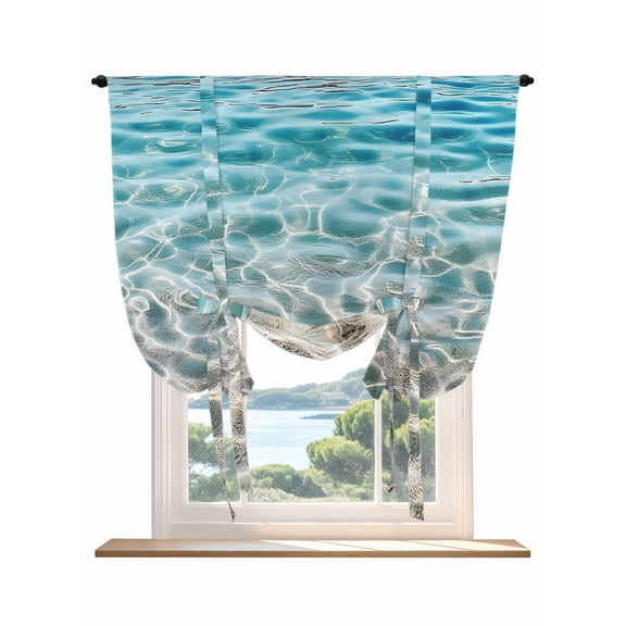 Ocean Water Ripple Tie Up Curtains for Windows 54 Inch Length Balloon Curtains Kitchen Adjustable Balloon Window Shade Summer Seaside Underwater Scene Tie Up Valance Bathroom Curtain Window 42"x54"