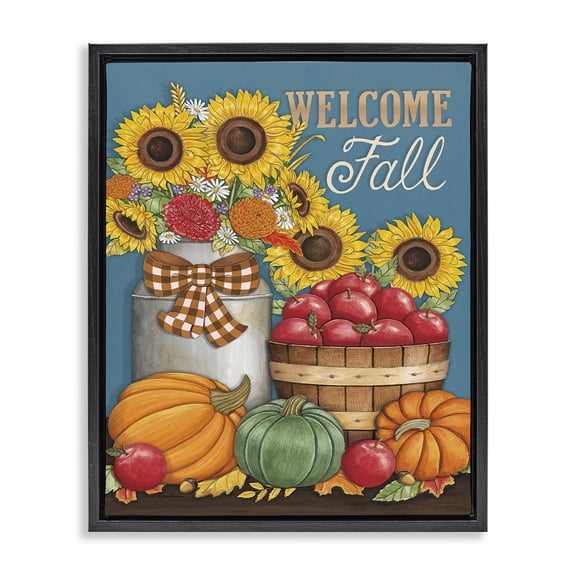 Stupell Industries Traditional Welcome Fall Harvest Black Floating Frame Canvas Art, 17 x 21, by Deb Strain