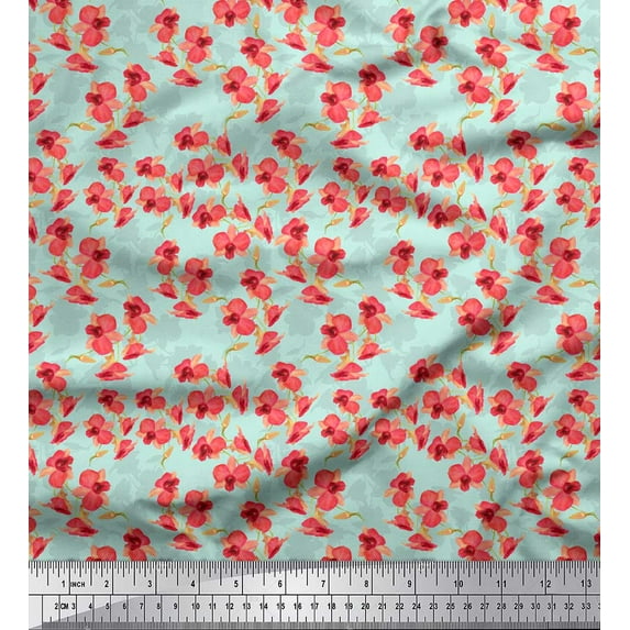 Soimoi Green Cotton Duck Fabric Artistic Floral Print Sewing Fabric Yard 42 Inch Wide