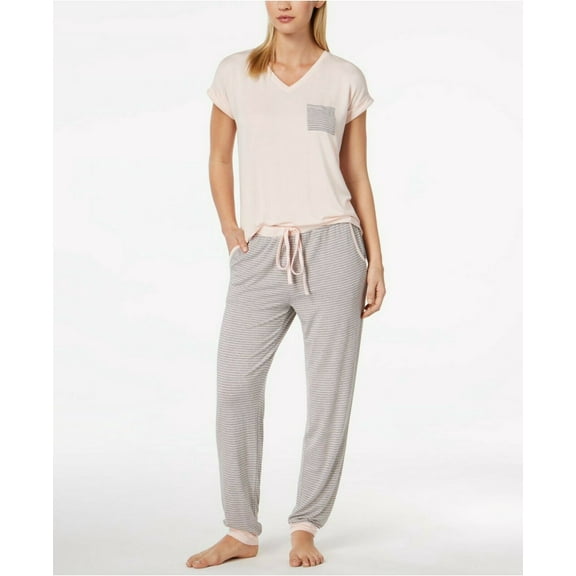 Alfani Contrast-Pocket Pajama Set Crystal Pink XXXL