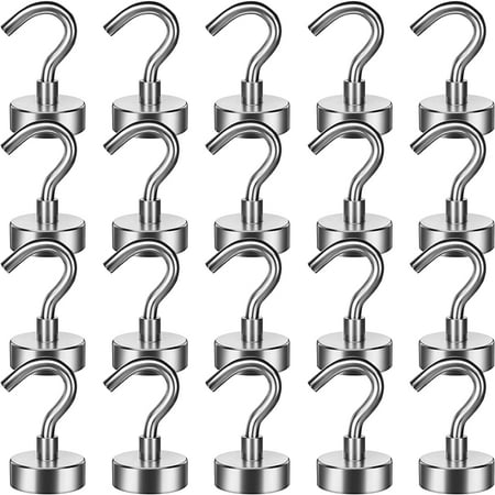 

10 Pack Strong Magnetic Hooks，30Lbs Heavy Duty Magnet Hook，Powerful Neodymium Magnet Hooks for Kitchen Garage Grill Cruise Workplace and Office