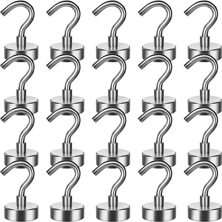 

10 Pack Strong Magnetic Hooks，30Lbs Heavy Duty Magnet Hook，Powerful Neodymium Magnet Hooks for Kitchen Garage Grill Cruise Workplace and Office