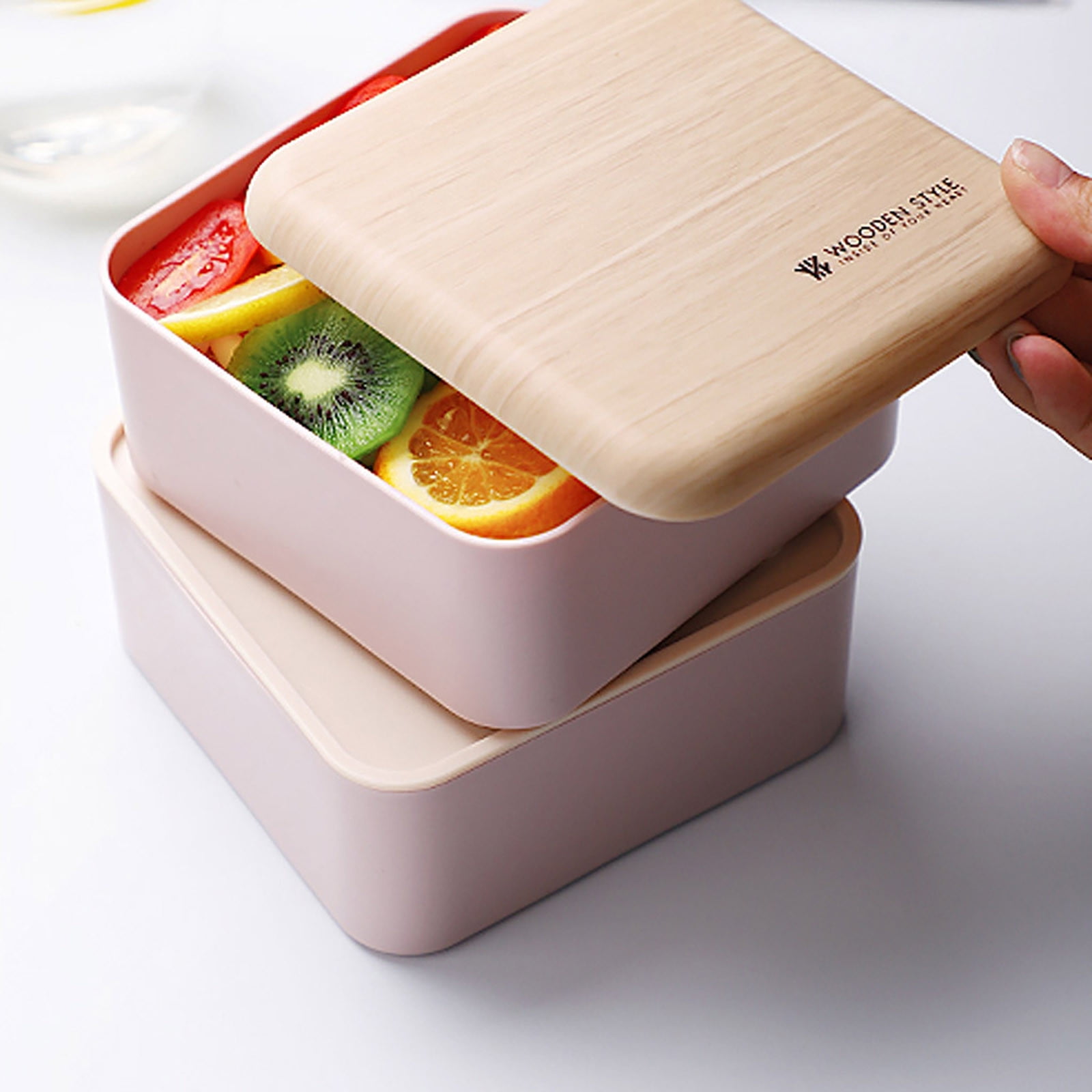 Japanese Style Wooden Lunch Box Portable Bento Container Food Carrier